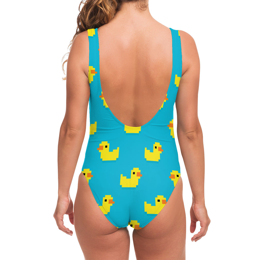 8-Bit Rubber Duck Pattern Print One Piece Swimsuit