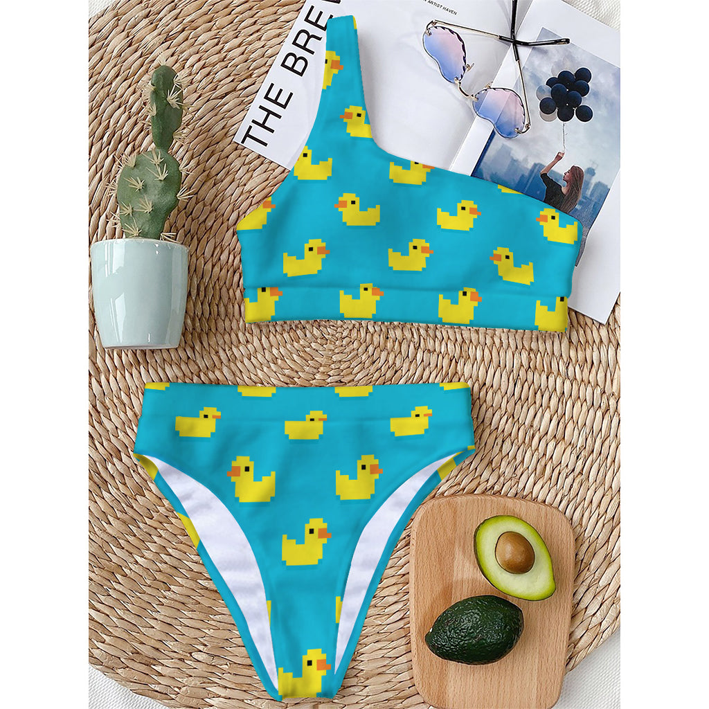 8-Bit Rubber Duck Pattern Print One Shoulder Bikini Top