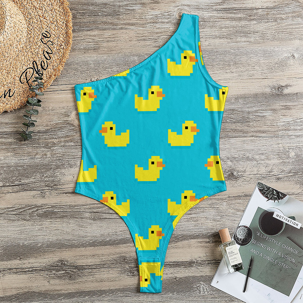 8-Bit Rubber Duck Pattern Print One Shoulder Bodysuit