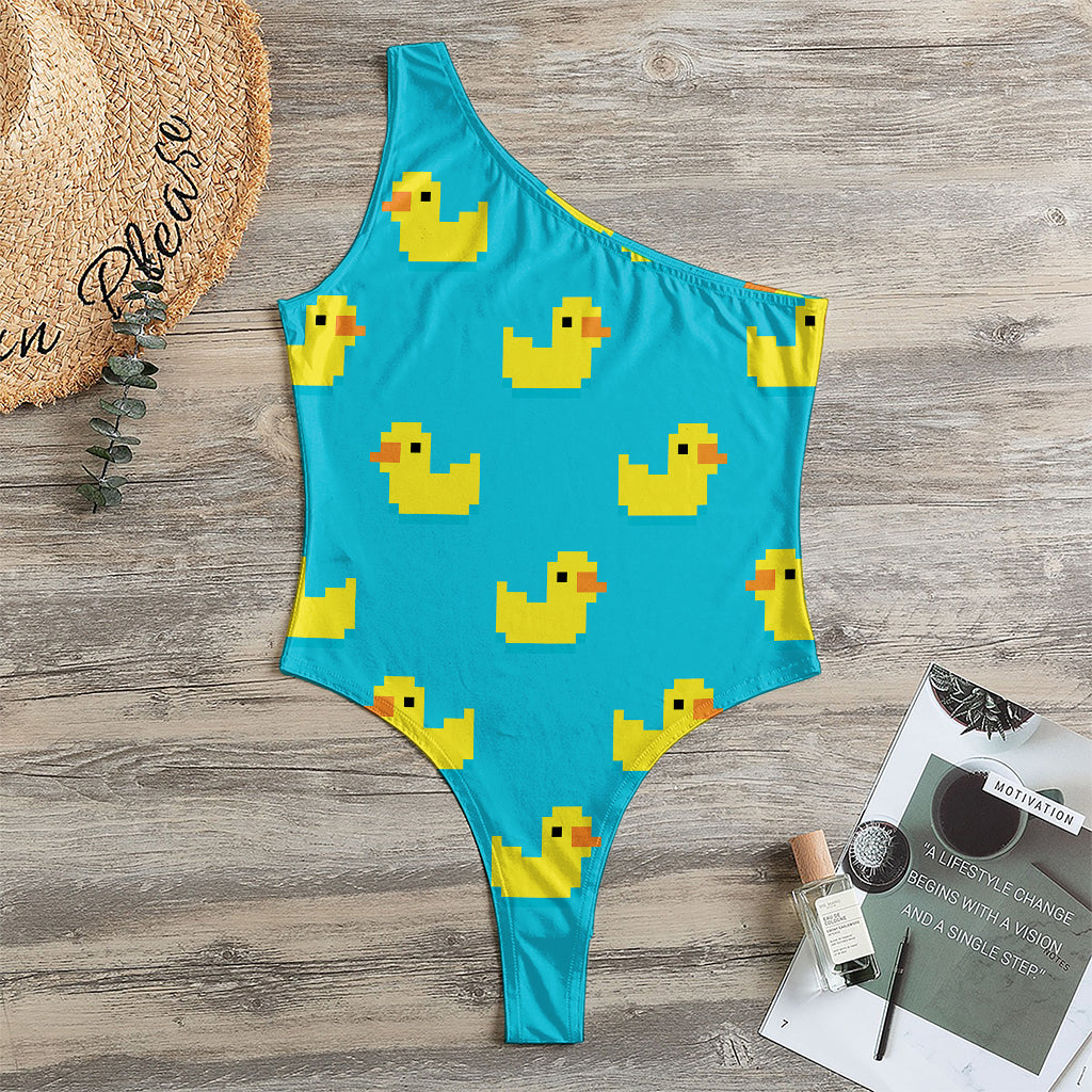 8-Bit Rubber Duck Pattern Print One Shoulder Bodysuit