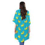 8-Bit Rubber Duck Pattern Print Open Front Beach Cover Up