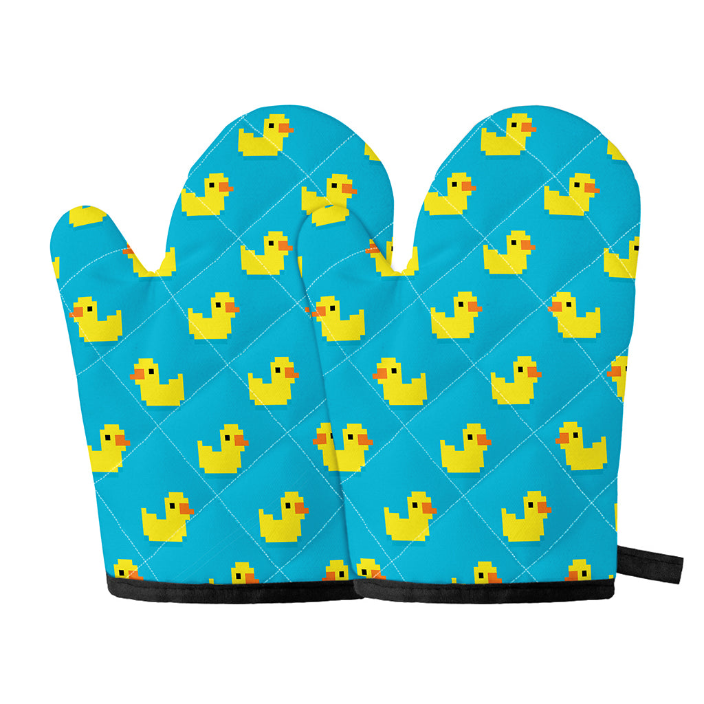 8-Bit Rubber Duck Pattern Print Oven Mitts