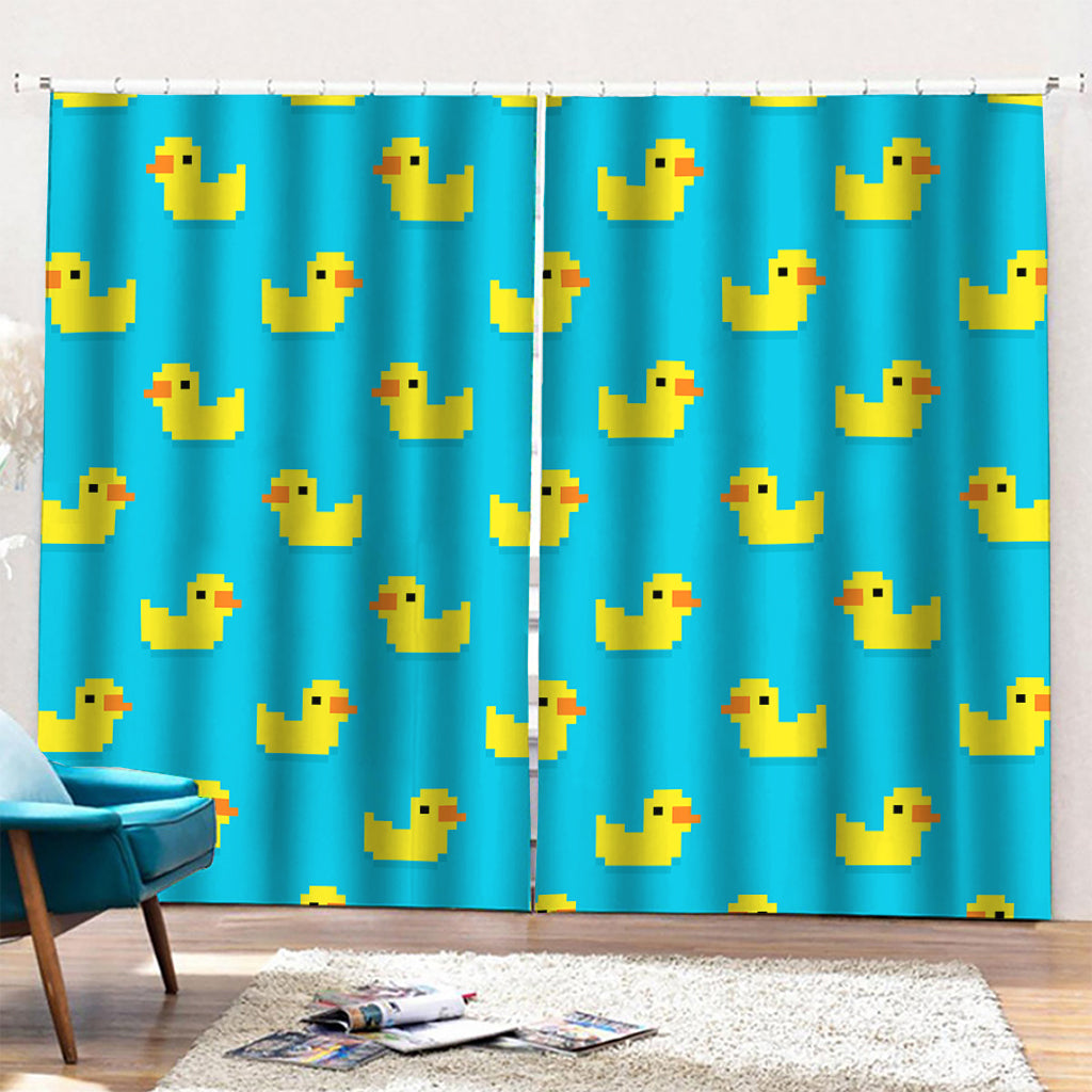 8-Bit Rubber Duck Pattern Print Pencil Pleat Curtains