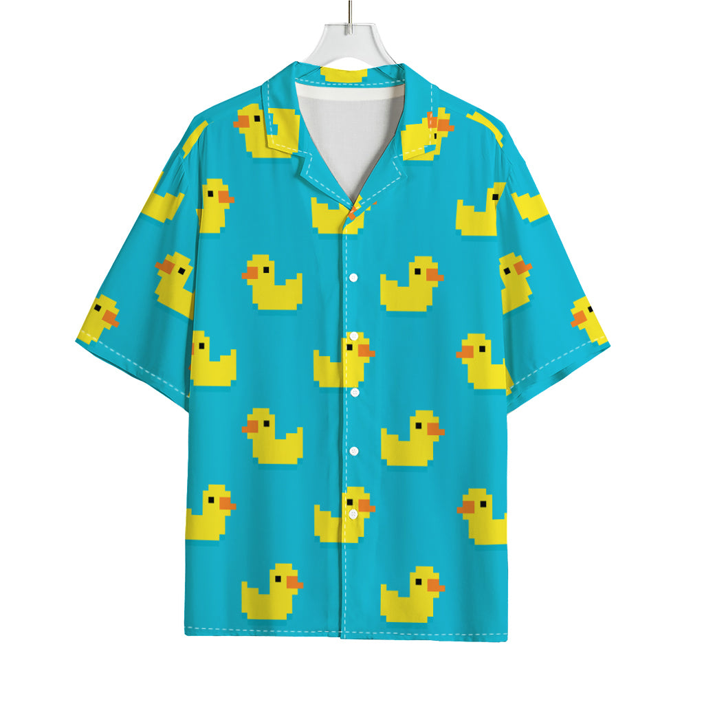 8-Bit Rubber Duck Pattern Print Rayon Hawaiian Shirt