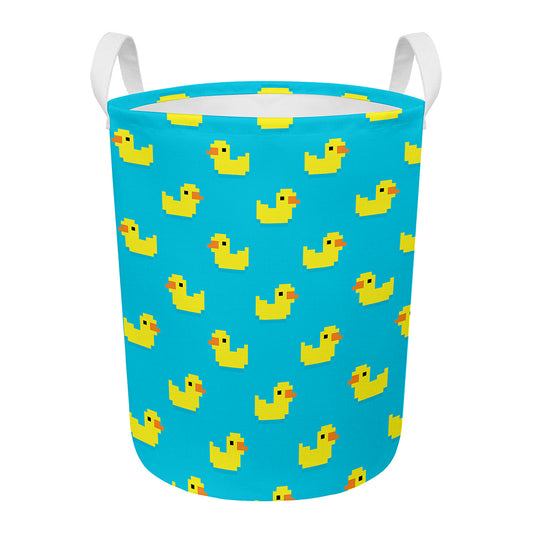 8-Bit Rubber Duck Pattern Print Round Laundry Basket
