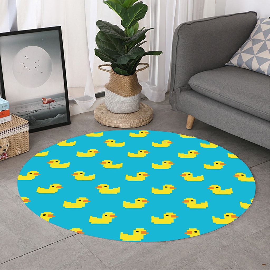 8-Bit Rubber Duck Pattern Print Round Rug