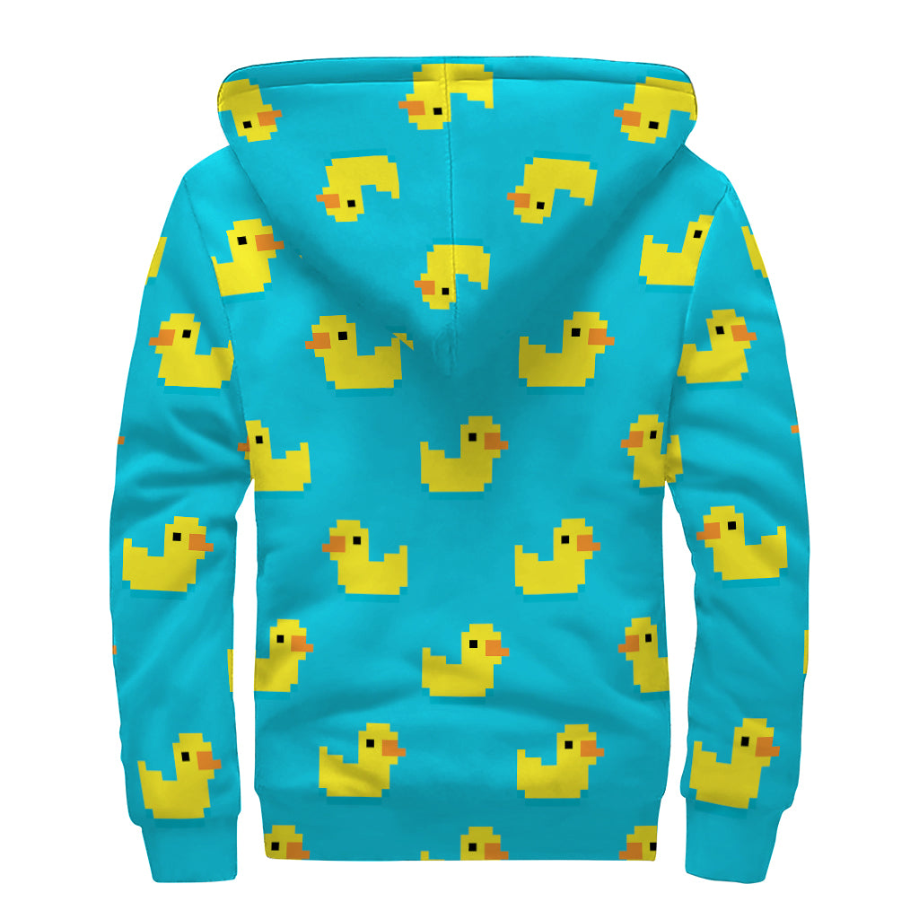 8-Bit Rubber Duck Pattern Print Sherpa Lined Zip Up Hoodie