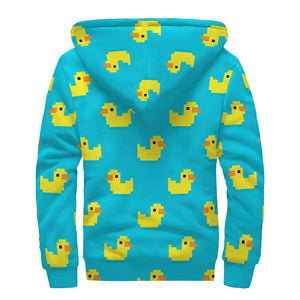 8-Bit Rubber Duck Pattern Print Sherpa Lined Zip Up Hoodie