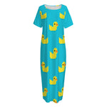 8-Bit Rubber Duck Pattern Print Short Sleeve Long Nightdress