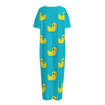 8-Bit Rubber Duck Pattern Print Short Sleeve Long Nightdress