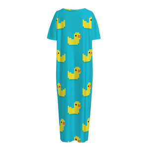 8-Bit Rubber Duck Pattern Print Short Sleeve Long Nightdress