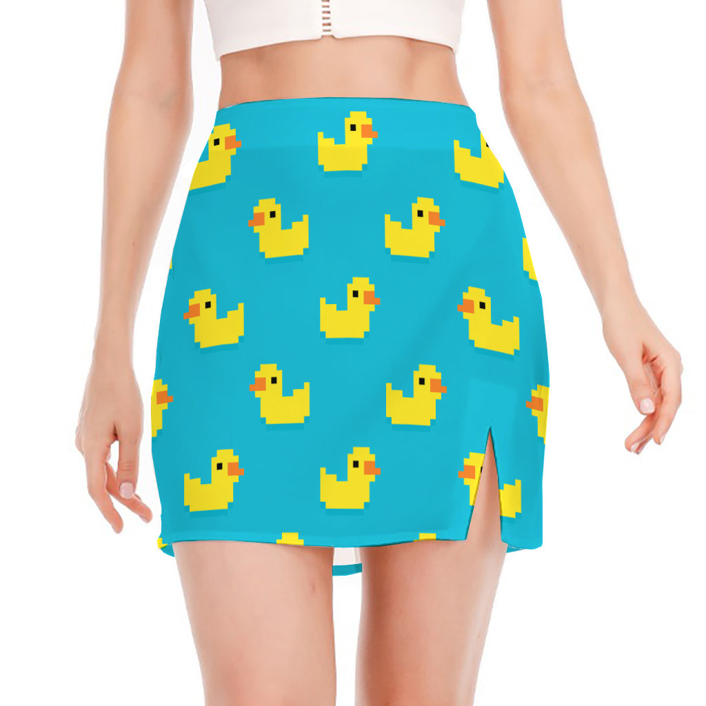 8-Bit Rubber Duck Pattern Print Side Slit Mini Skirt