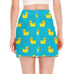 8-Bit Rubber Duck Pattern Print Side Slit Mini Skirt