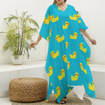 8-Bit Rubber Duck Pattern Print Silk V-Neck Kaftan Dress