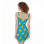 8-Bit Rubber Duck Pattern Print Sleeveless Bodycon Dress