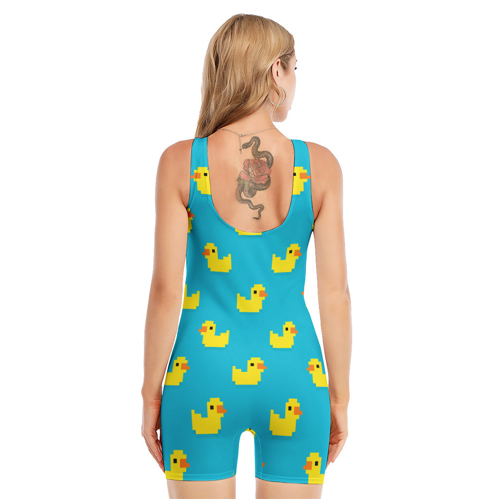 8-Bit Rubber Duck Pattern Print Sleeveless One Piece Swimsuit