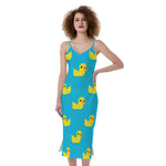 8-Bit Rubber Duck Pattern Print Slim Fit Midi Cami Dress