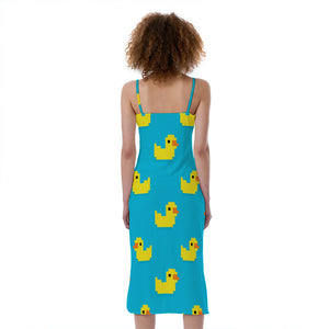 8-Bit Rubber Duck Pattern Print Slim Fit Midi Cami Dress