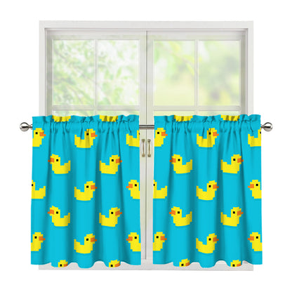 8-Bit Rubber Duck Pattern Print Tier Curtains