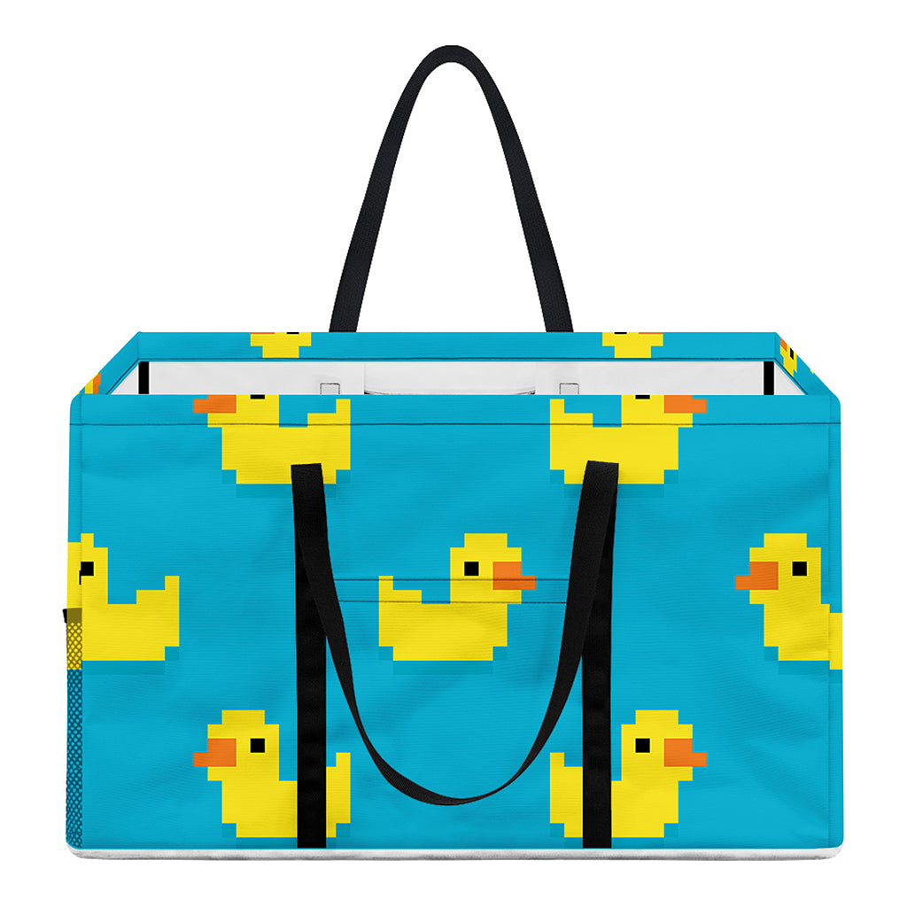 8-Bit Rubber Duck Pattern Print Utility Tote Bag