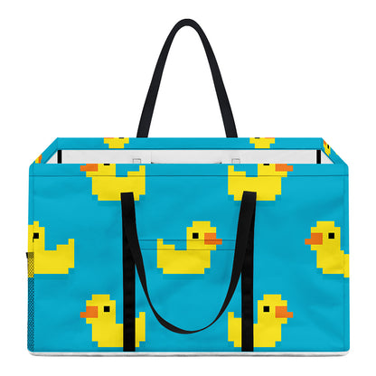 8-Bit Rubber Duck Pattern Print Utility Tote Bag