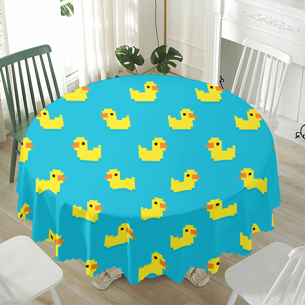 8-Bit Rubber Duck Pattern Print Waterproof Round Tablecloth