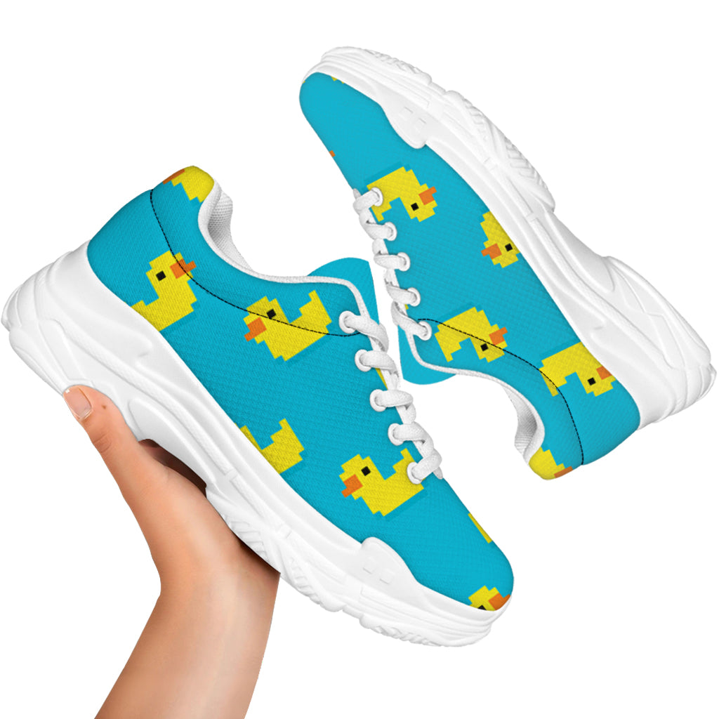 8-Bit Rubber Duck Pattern Print White Chunky Shoes