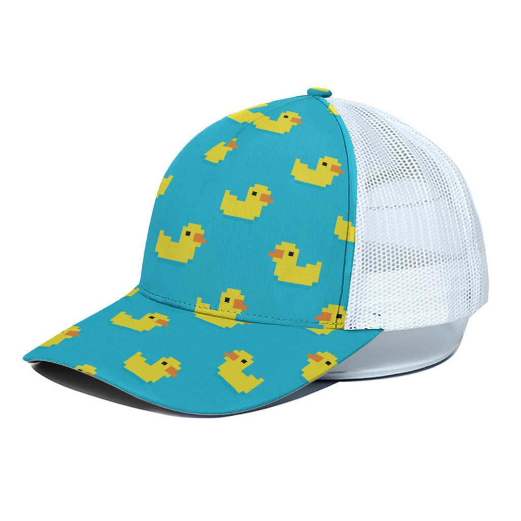 8-Bit Rubber Duck Pattern Print White Mesh Trucker Cap