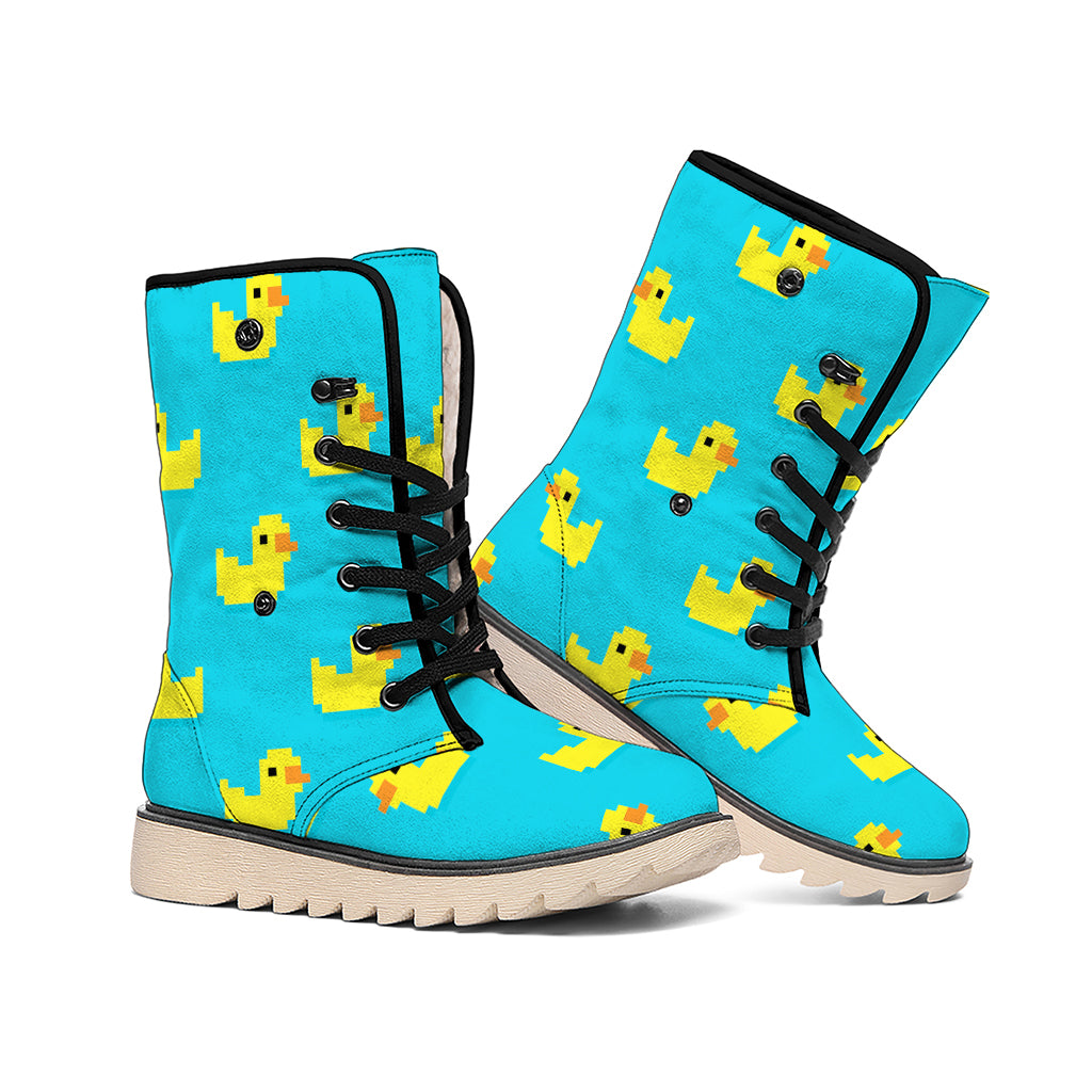 8-Bit Rubber Duck Pattern Print Winter Boots