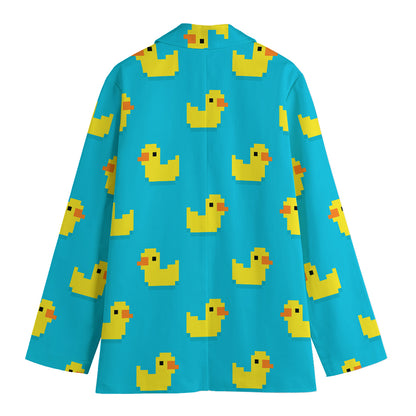 8-Bit Rubber Duck Pattern Print Women's Blazer