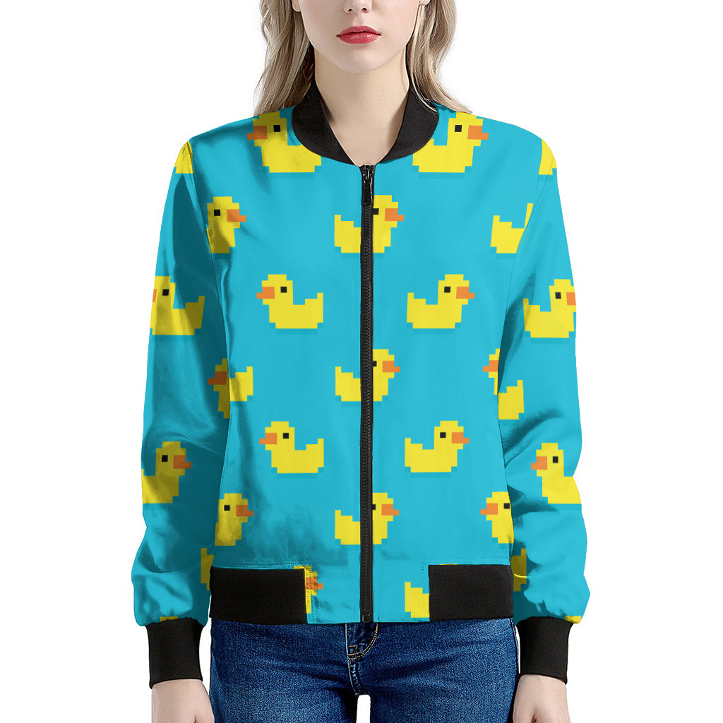 8-Bit Rubber Duck Pattern Print Women's Bomber Jacket