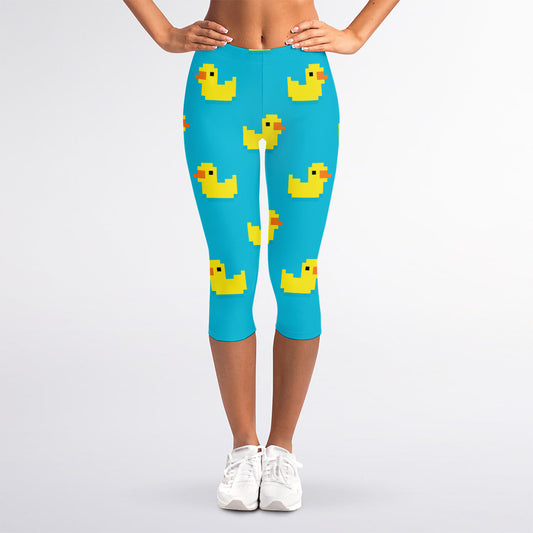 8-Bit Rubber Duck Pattern Print Women's Capri Leggings