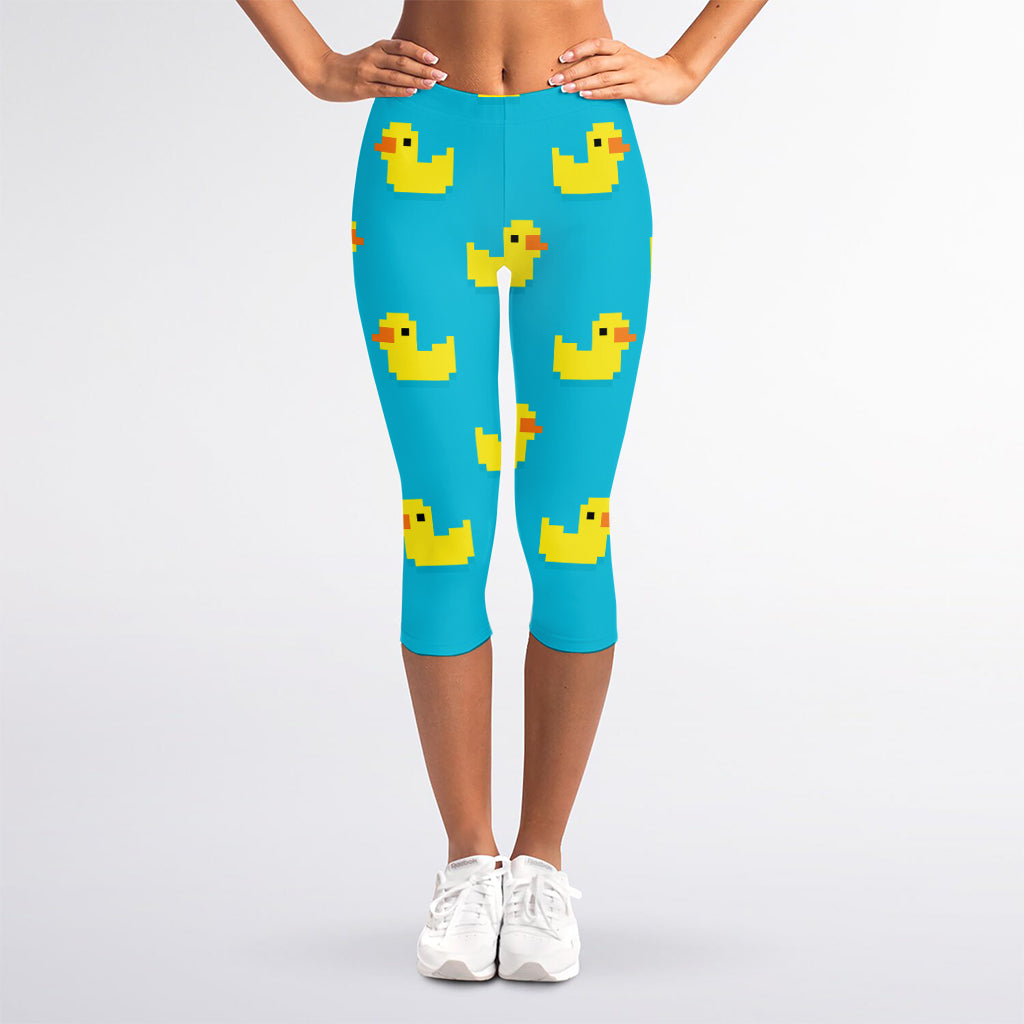 8-Bit Rubber Duck Pattern Print Women's Capri Leggings