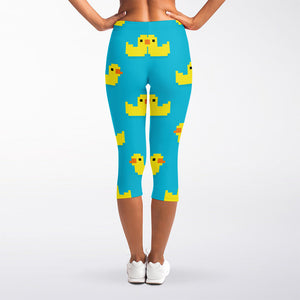 8-Bit Rubber Duck Pattern Print Women's Capri Leggings