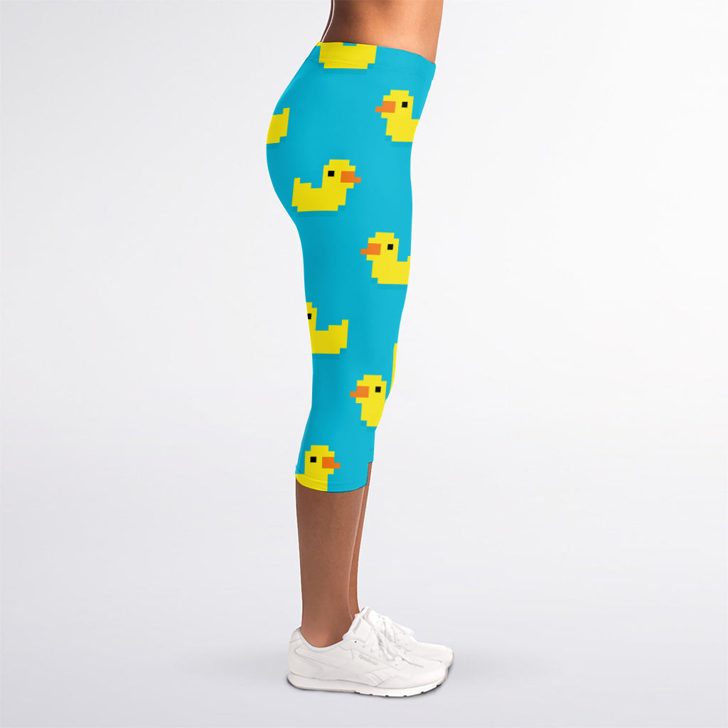 8-Bit Rubber Duck Pattern Print Women's Capri Leggings