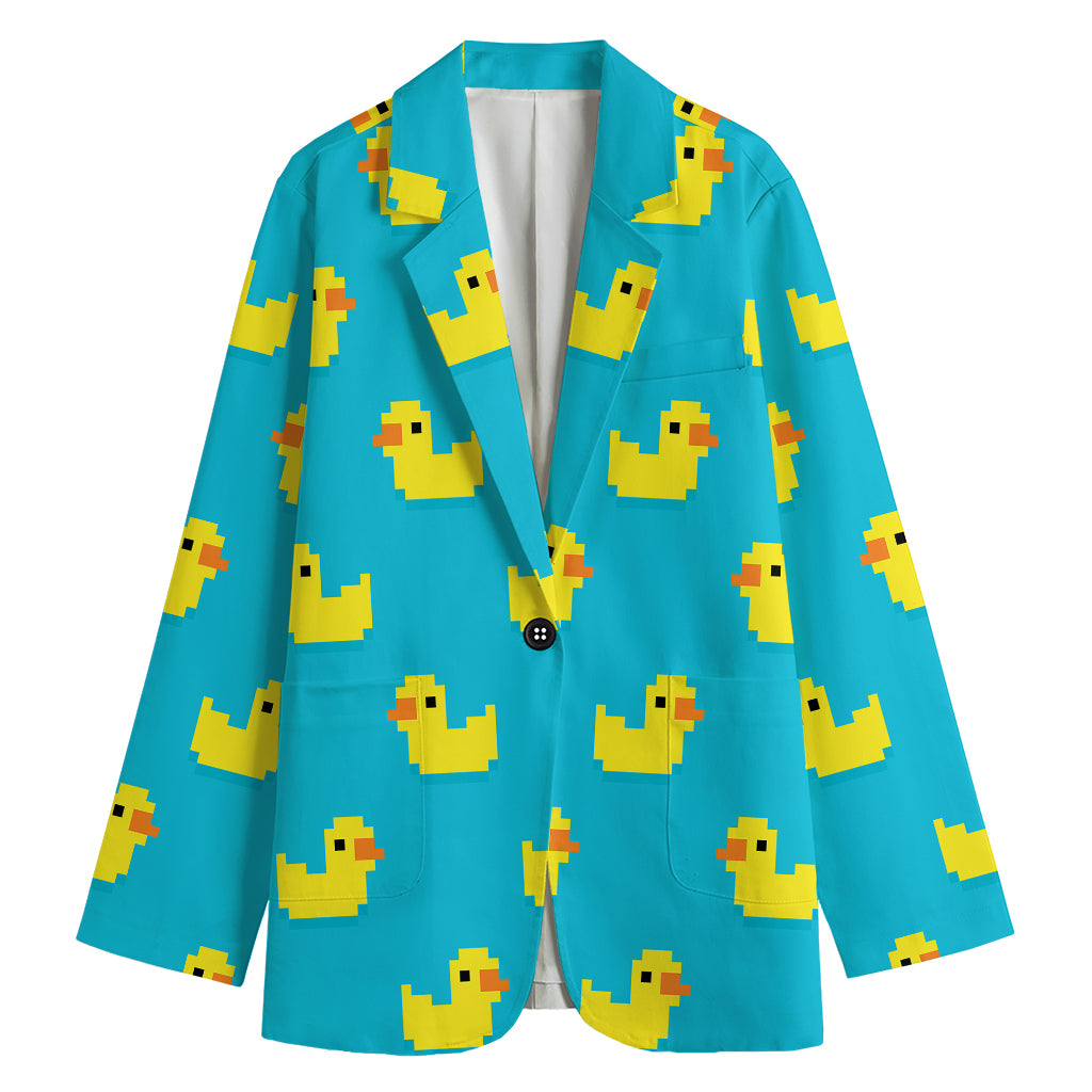 8-Bit Rubber Duck Pattern Print Women's Cotton Blazer