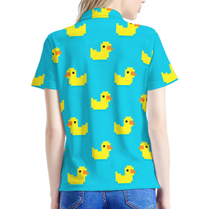 8-Bit Rubber Duck Pattern Print Women's Polo Shirt