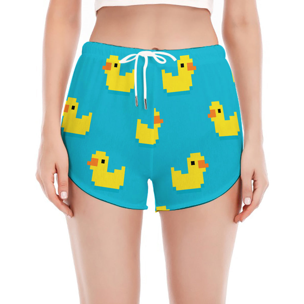 8-Bit Rubber Duck Pattern Print Women's Split Running Shorts