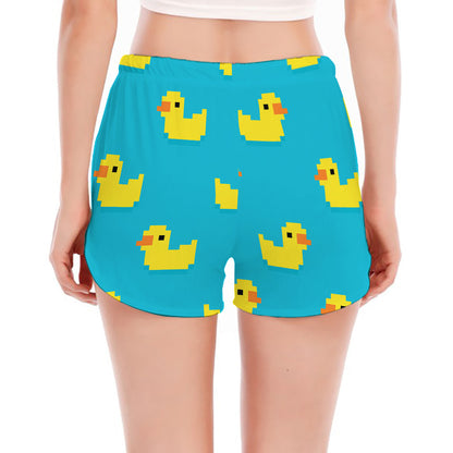 8-Bit Rubber Duck Pattern Print Women's Split Running Shorts