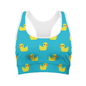 8-Bit Rubber Duck Pattern Print Women's Sports Bra