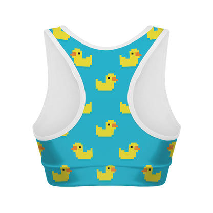 8-Bit Rubber Duck Pattern Print Women's Sports Bra