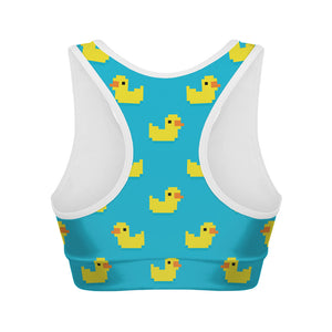 8-Bit Rubber Duck Pattern Print Women's Sports Bra