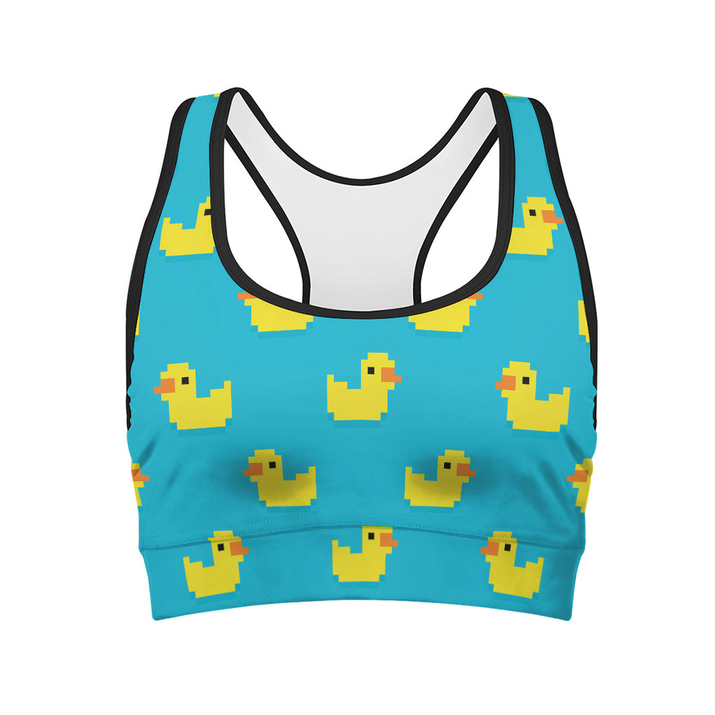 8-Bit Rubber Duck Pattern Print Women's Sports Bra