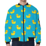 8-Bit Rubber Duck Pattern Print Zip Sleeve Bomber Jacket