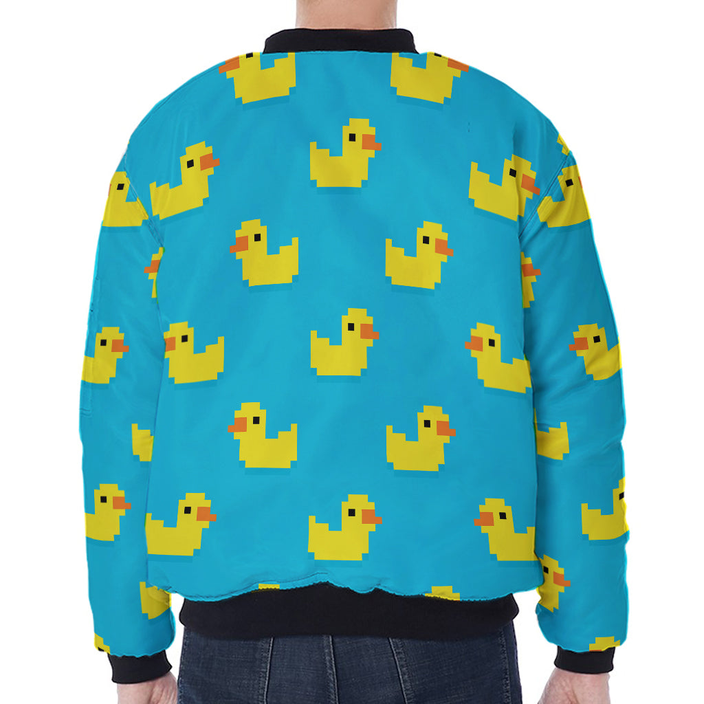 8-Bit Rubber Duck Pattern Print Zip Sleeve Bomber Jacket