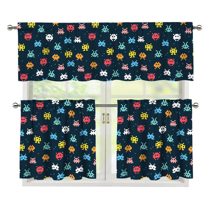8-Bit Video Game Monsters Pattern Print 3 Piece Kitchen Curtains