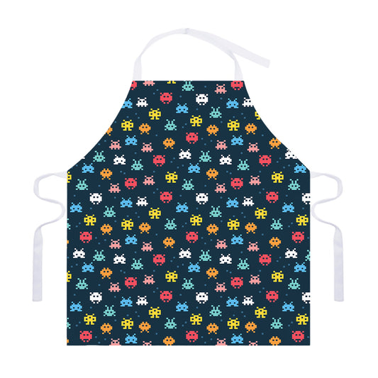 8-Bit Video Game Monsters Pattern Print Adjustable Apron