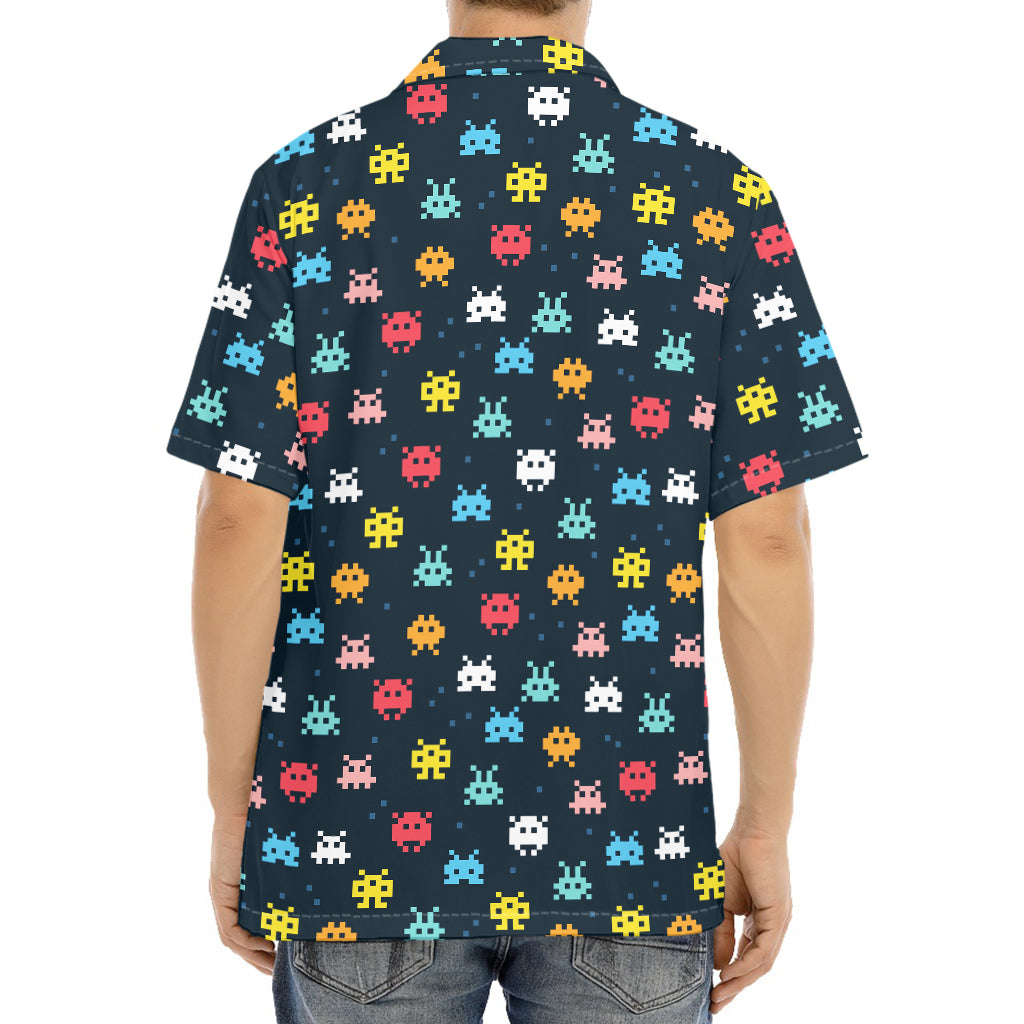 8-Bit Video Game Monsters Pattern Print Aloha Shirt