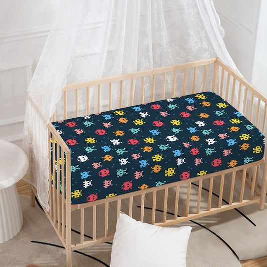 8-Bit Video Game Monsters Pattern Print Baby Crib Sheet