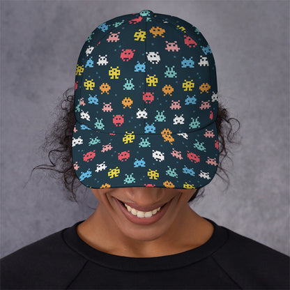 8-Bit Video Game Monsters Pattern Print Baseball Cap